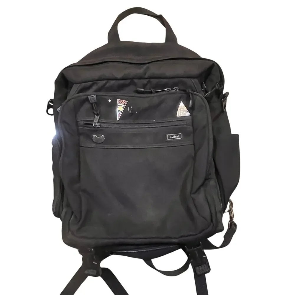 L.L. Bean Black Messenger Backpack Computer Multi use Utility Traveler Crossbody